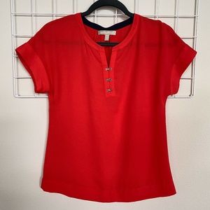 Banana Republic Red Orange Box Clasp Popover Top